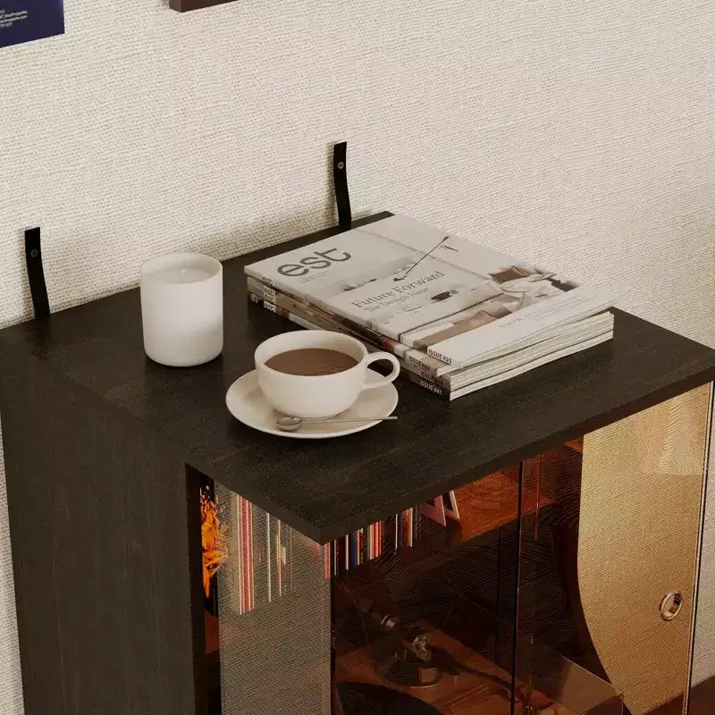 Retro-Modern Turntable Cabinet with Glass Doors, LED Lighting & Vinyl Storage