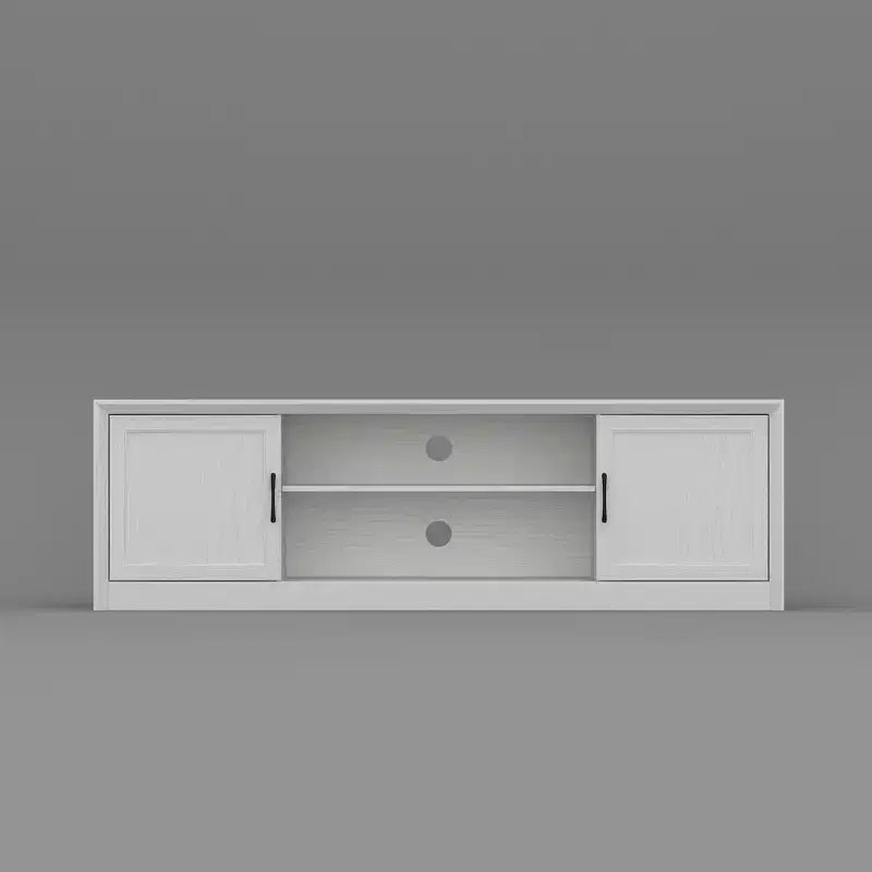 Minimalist White Wood-Grain TV Stand with Storage Cabinets, Media Console for Living Room