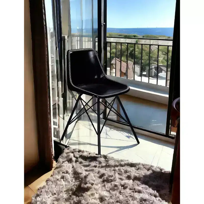18" Black Faux Leather Side Chair, Armless, Iron Frame