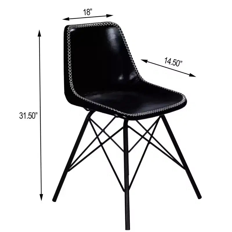 18" Black Faux Leather Side Chair, Armless, Iron Frame