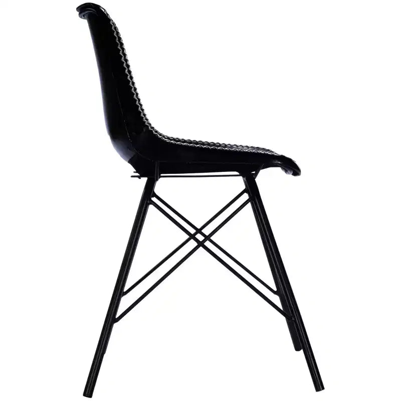 18" Black Faux Leather Side Chair, Armless, Iron Frame