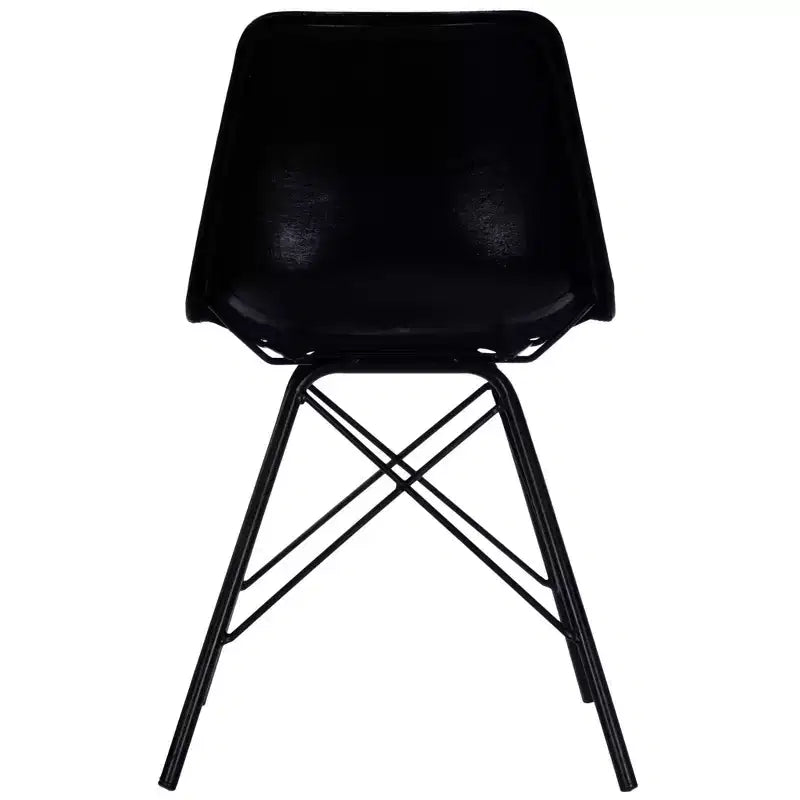 18" Black Faux Leather Side Chair, Armless, Iron Frame