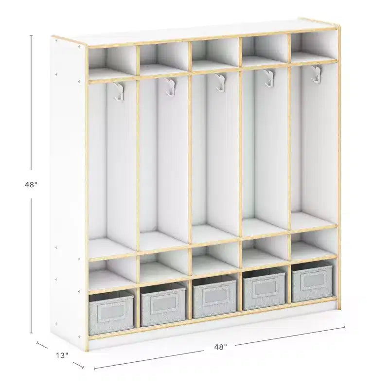 5-Section Wooden Storage Locker for Classroom, Kids Cubby Organizer with Shelves and Hooks for Coats