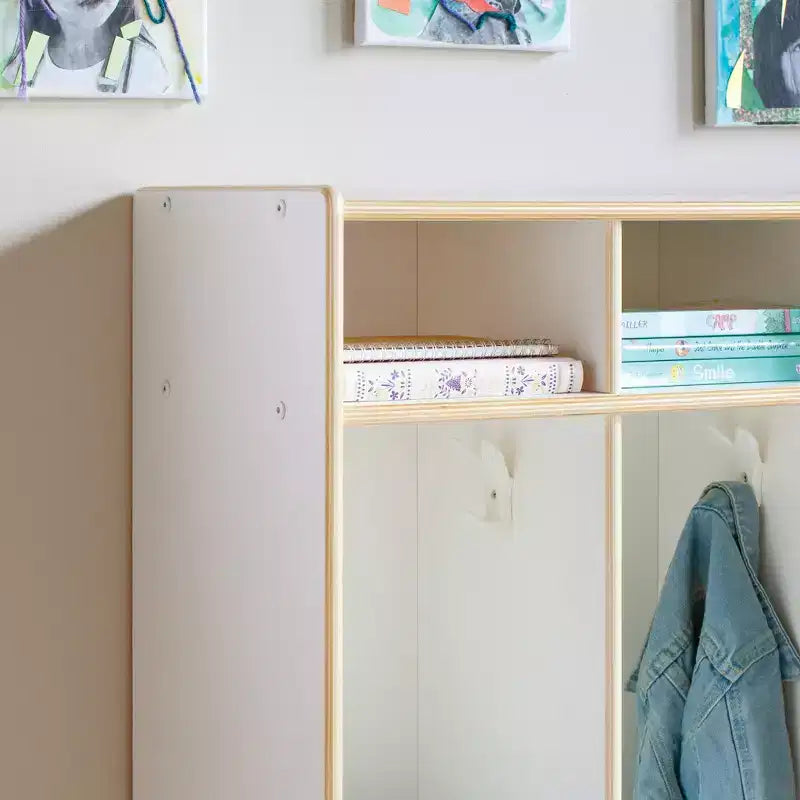 5-Section Wooden Storage Locker for Classroom, Kids Cubby Organizer with Shelves and Hooks for Coats