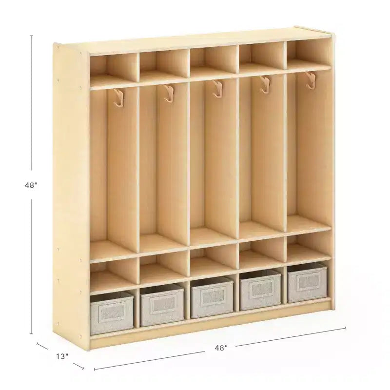 5-Section Wooden Storage Locker for Classroom, Kids Cubby Organizer with Shelves and Hooks for Coats