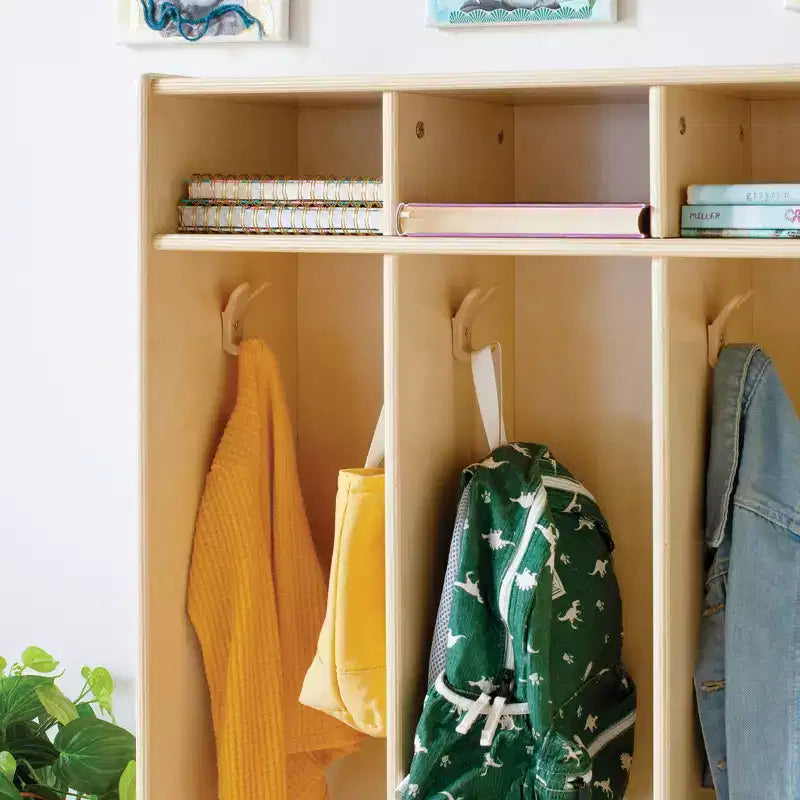 5-Section Wooden Storage Locker for Classroom, Kids Cubby Organizer with Shelves and Hooks for Coats