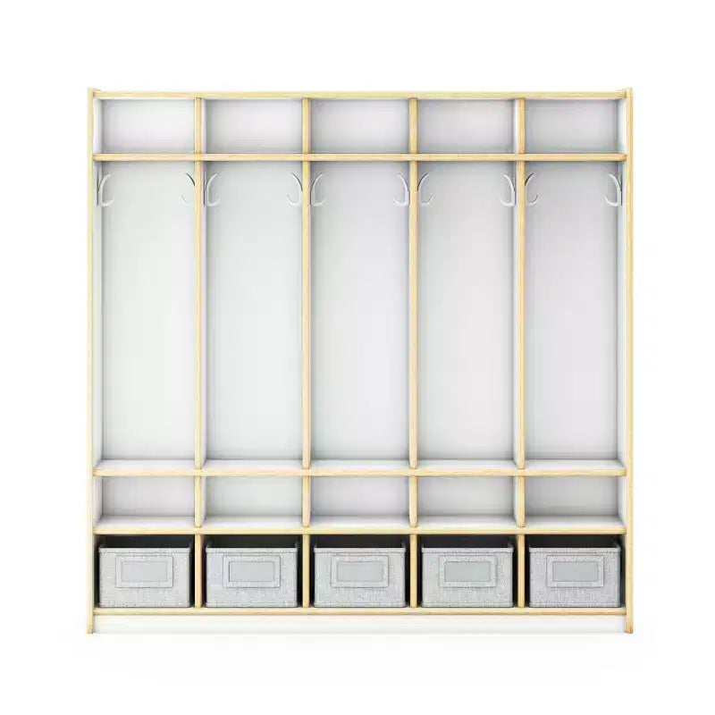 5-Section Wooden Storage Locker for Classroom, Kids Cubby Organizer with Shelves and Hooks for Coats
