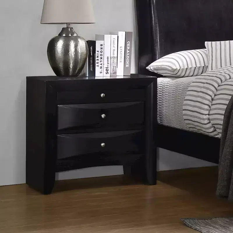 2-Drawer Nightstand, Black, Tropical Hardwood with Brushed Chrome Knobs