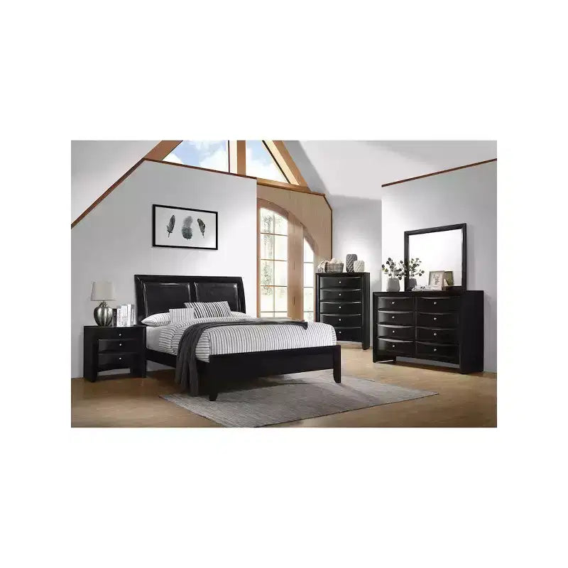 2-Drawer Nightstand, Black, Tropical Hardwood with Brushed Chrome Knobs