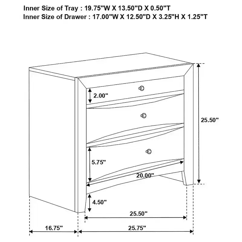 2-Drawer Nightstand, Black, Tropical Hardwood with Brushed Chrome Knobs