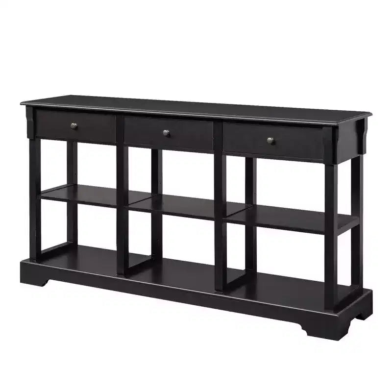 Console Entrance Table with 3 Drawers and 6 Compartments, Black, 58 inches