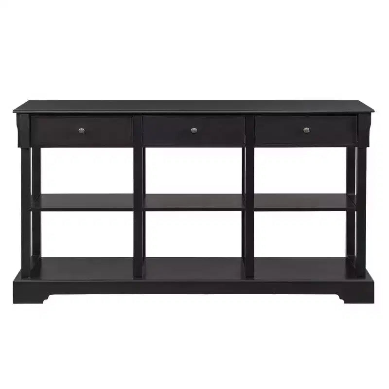 Console Entrance Table with 3 Drawers and 6 Compartments, Black, 58 inches