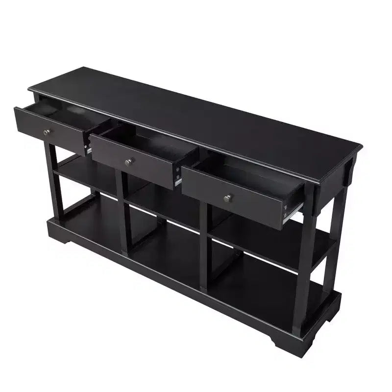 Console Entrance Table with 3 Drawers and 6 Compartments, Black, 58 inches