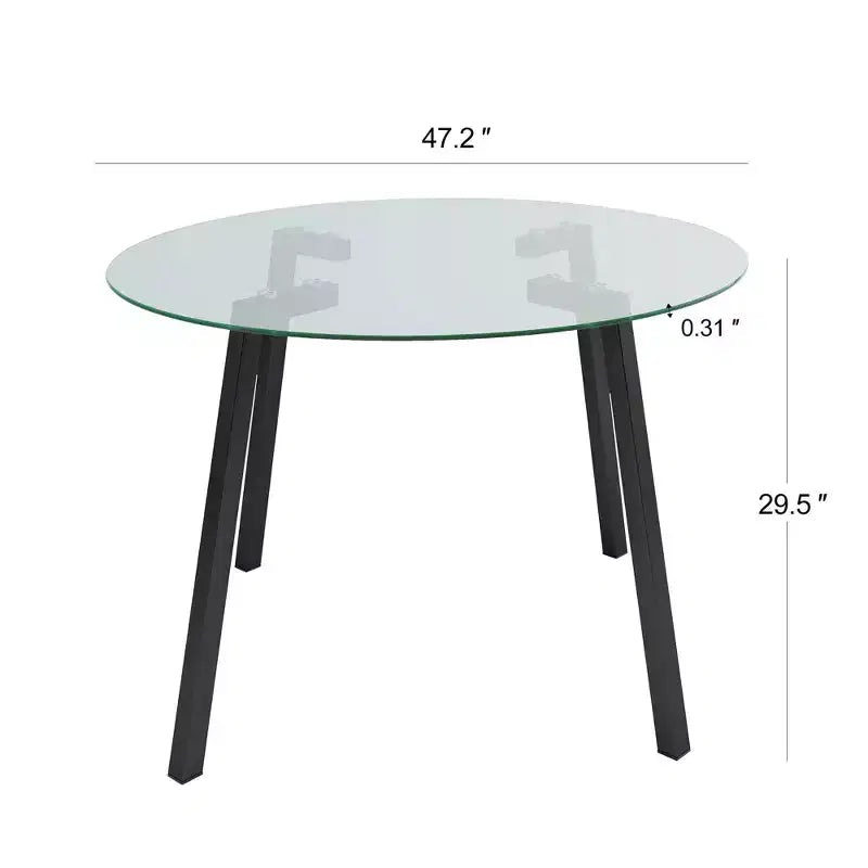 Modern Round Dining Table with Tempered Glass Top and Metal Legs for Dining Room