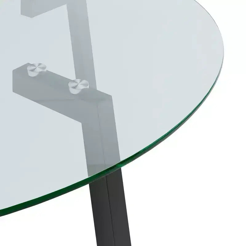 Modern Round Dining Table with Tempered Glass Top and Metal Legs for Dining Room