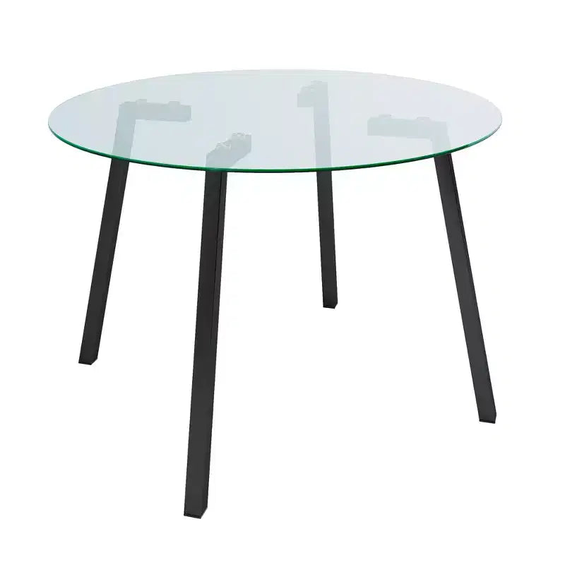 Modern Round Dining Table with Tempered Glass Top and Metal Legs for Dining Room