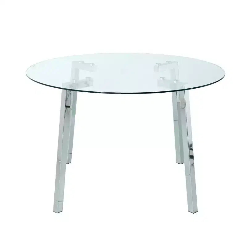 Modern Round Dining Table with Tempered Glass Top and Metal Legs for Dining Room