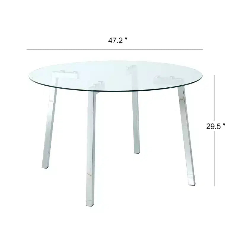 Modern Round Dining Table with Tempered Glass Top and Metal Legs for Dining Room