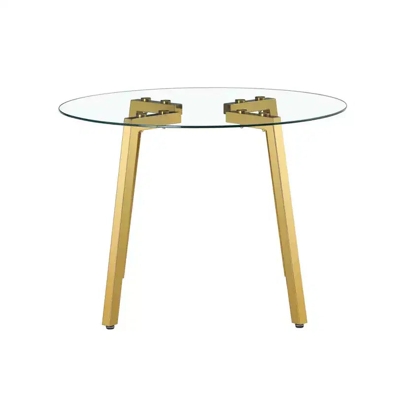 Modern Round Dining Table with Tempered Glass Top and Metal Legs for Dining Room