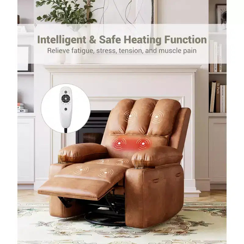 27'' Leather Recliner Chair Oversized, Overstuffed Manual Recliner Chair, with Cup Holder and Side Pockets, for Living Rooms, Max Weight 400 lbs