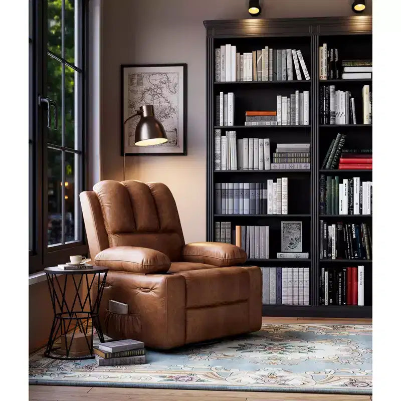 27'' Leather Recliner Chair Oversized, Overstuffed Manual Recliner Chair, with Cup Holder and Side Pockets, for Living Rooms, Max Weight 400 lbs