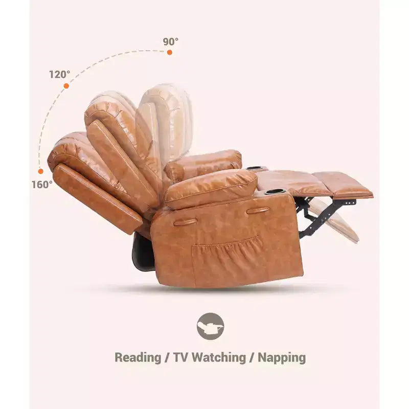 27'' Leather Recliner Chair Oversized, Overstuffed Manual Recliner Chair, with Cup Holder and Side Pockets, for Living Rooms, Max Weight 400 lbs