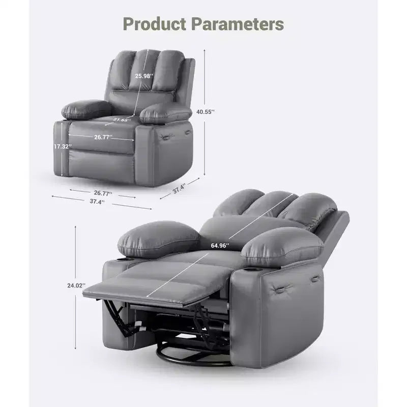 27'' Leather Recliner Chair Oversized, Overstuffed Manual Recliner Chair, with Cup Holder and Side Pockets, for Living Rooms, Max Weight 400 lbs