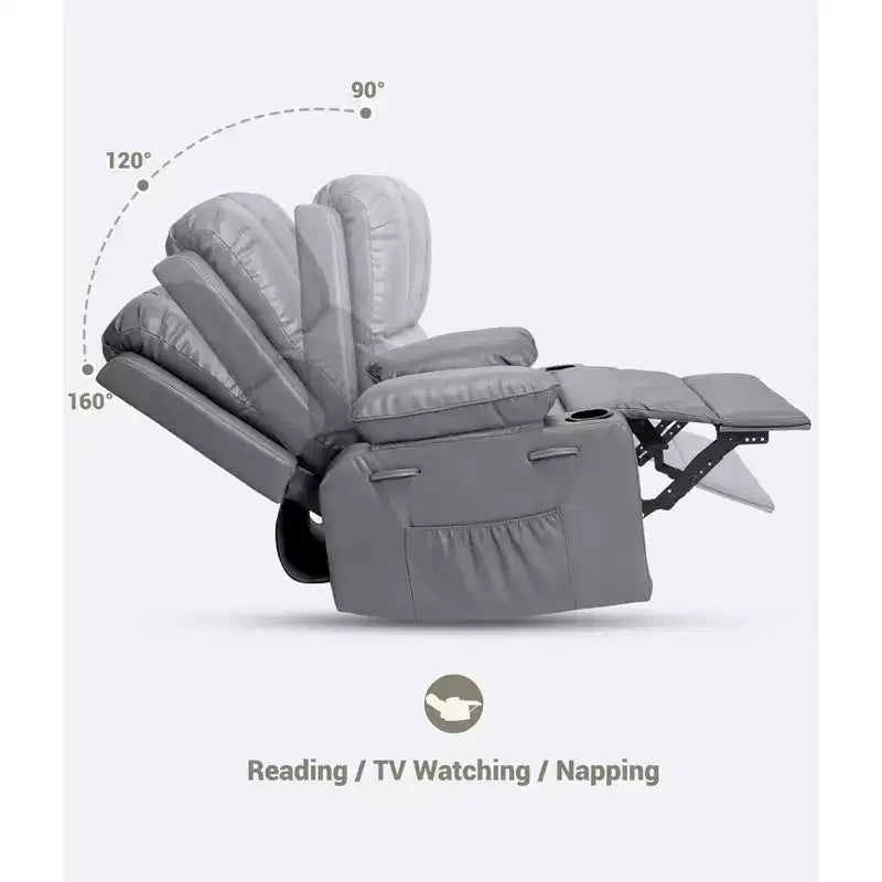 27'' Leather Recliner Chair Oversized, Overstuffed Manual Recliner Chair, with Cup Holder and Side Pockets, for Living Rooms, Max Weight 400 lbs