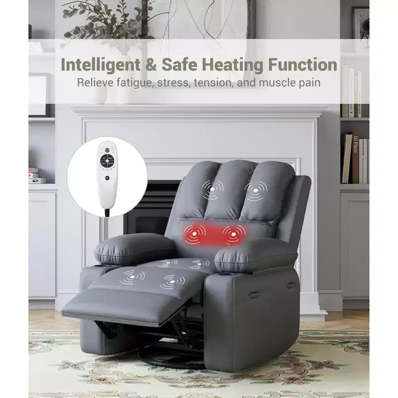 27'' Leather Recliner Chair Oversized, Overstuffed Manual Recliner Chair, with Cup Holder and Side Pockets, for Living Rooms, Max Weight 400 lbs