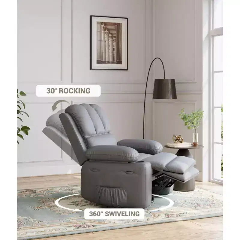 27'' Leather Recliner Chair Oversized, Overstuffed Manual Recliner Chair, with Cup Holder and Side Pockets, for Living Rooms, Max Weight 400 lbs