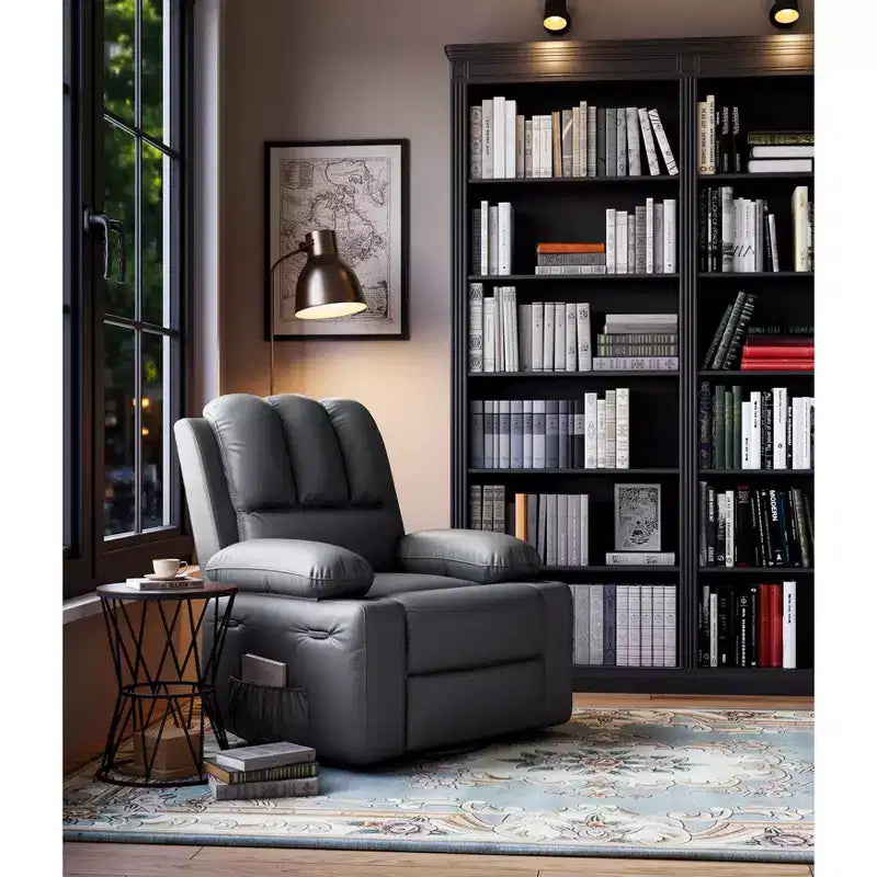 27'' Leather Recliner Chair Oversized, Overstuffed Manual Recliner Chair, with Cup Holder and Side Pockets, for Living Rooms, Max Weight 400 lbs