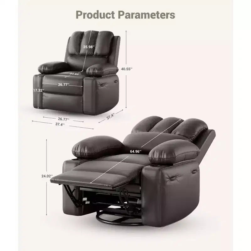 27'' Leather Recliner Chair Oversized, Overstuffed Manual Recliner Chair, with Cup Holder and Side Pockets, for Living Rooms, Max Weight 400 lbs