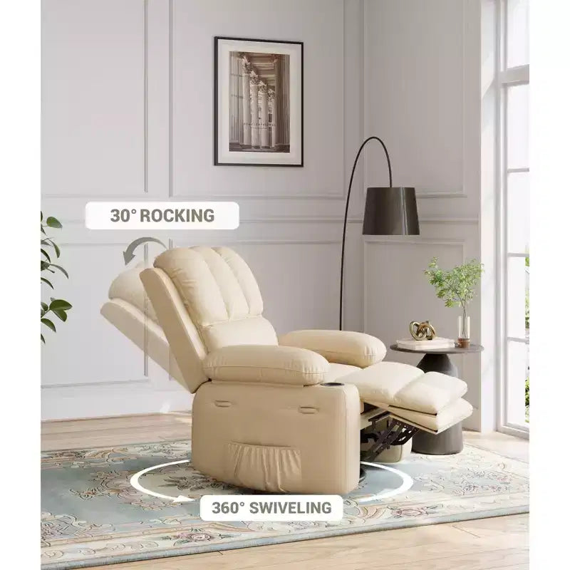 27'' Leather Recliner Chair Oversized, Overstuffed Manual Recliner Chair, with Cup Holder and Side Pockets, for Living Rooms, Max Weight 400 lbs