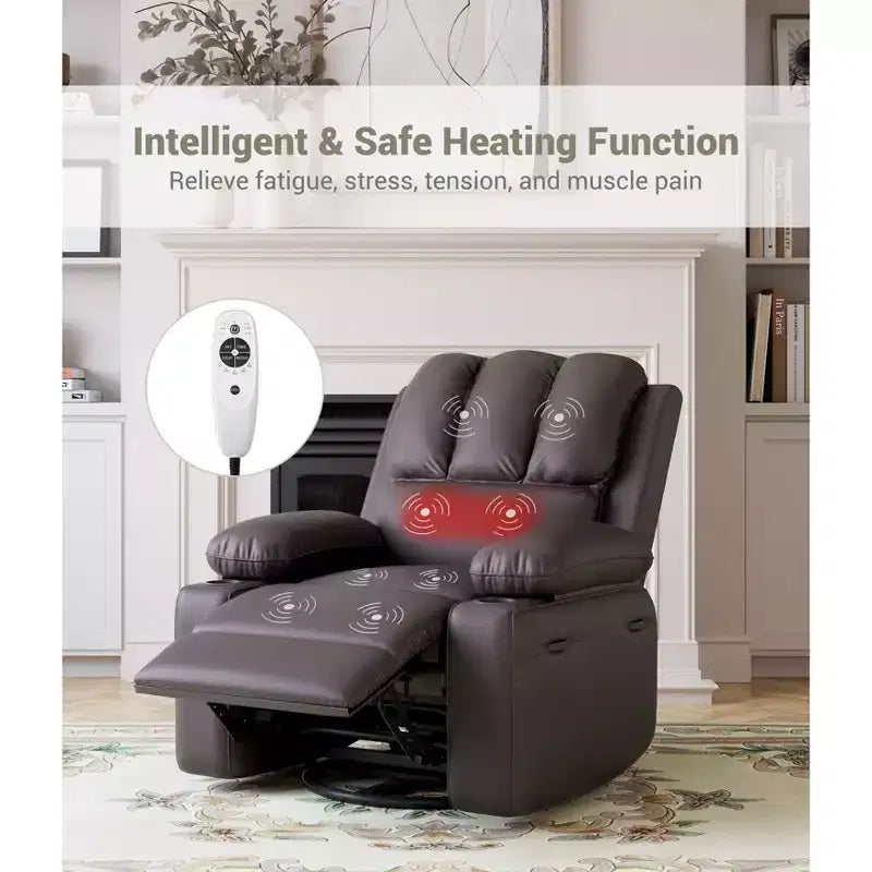 27'' Leather Recliner Chair Oversized, Overstuffed Manual Recliner Chair, with Cup Holder and Side Pockets, for Living Rooms, Max Weight 400 lbs