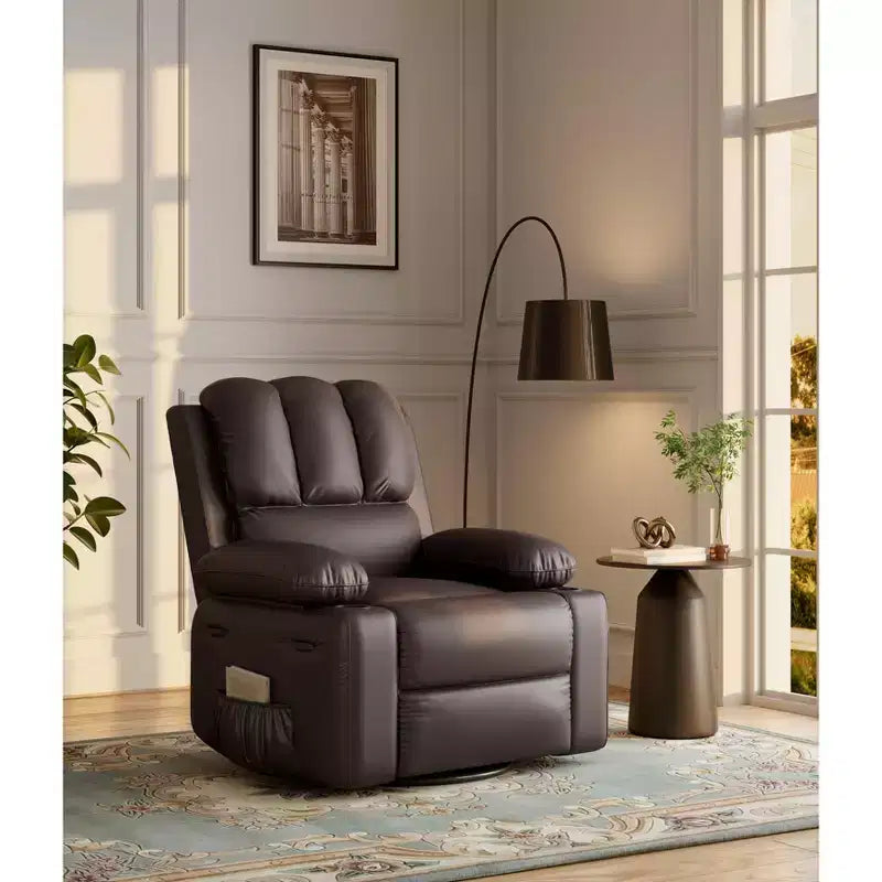 27'' Leather Recliner Chair Oversized, Overstuffed Manual Recliner Chair, with Cup Holder and Side Pockets, for Living Rooms, Max Weight 400 lbs