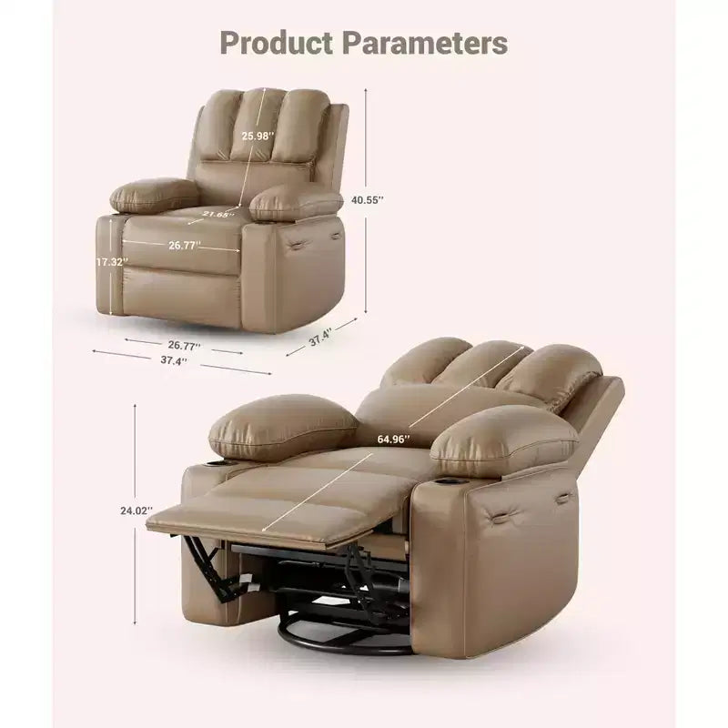 27'' Leather Recliner Chair Oversized, Overstuffed Manual Recliner Chair, with Cup Holder and Side Pockets, for Living Rooms, Max Weight 400 lbs