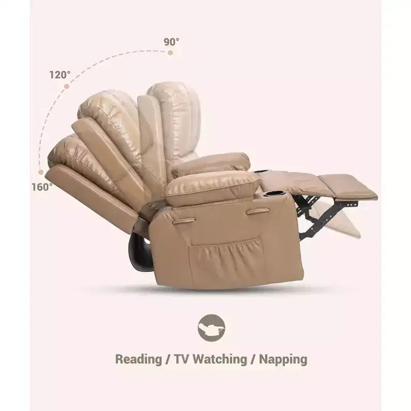 27'' Leather Recliner Chair Oversized, Overstuffed Manual Recliner Chair, with Cup Holder and Side Pockets, for Living Rooms, Max Weight 400 lbs