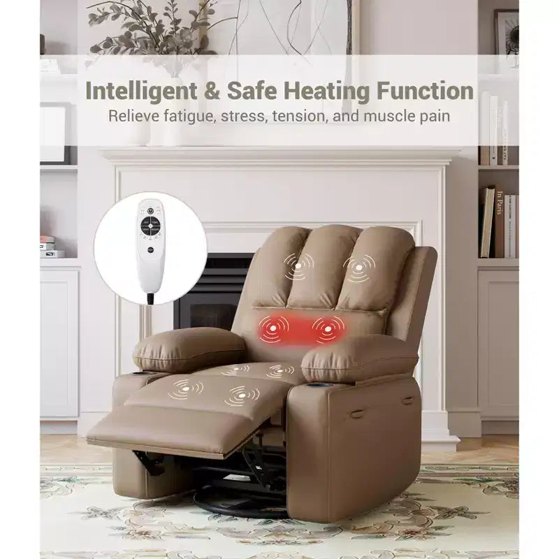 27'' Leather Recliner Chair Oversized, Overstuffed Manual Recliner Chair, with Cup Holder and Side Pockets, for Living Rooms, Max Weight 400 lbs