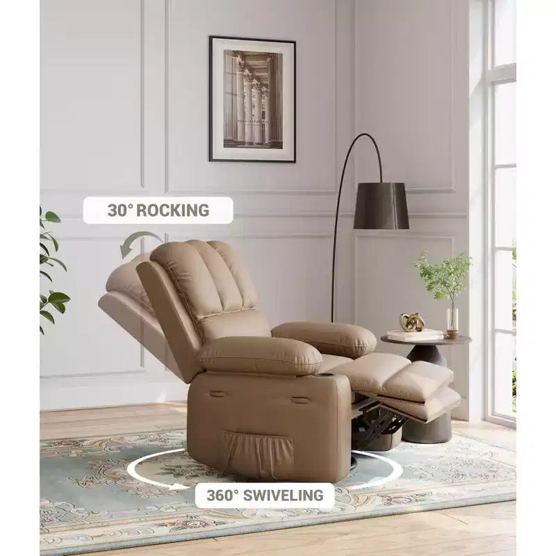27'' Leather Recliner Chair Oversized, Overstuffed Manual Recliner Chair, with Cup Holder and Side Pockets, for Living Rooms, Max Weight 400 lbs