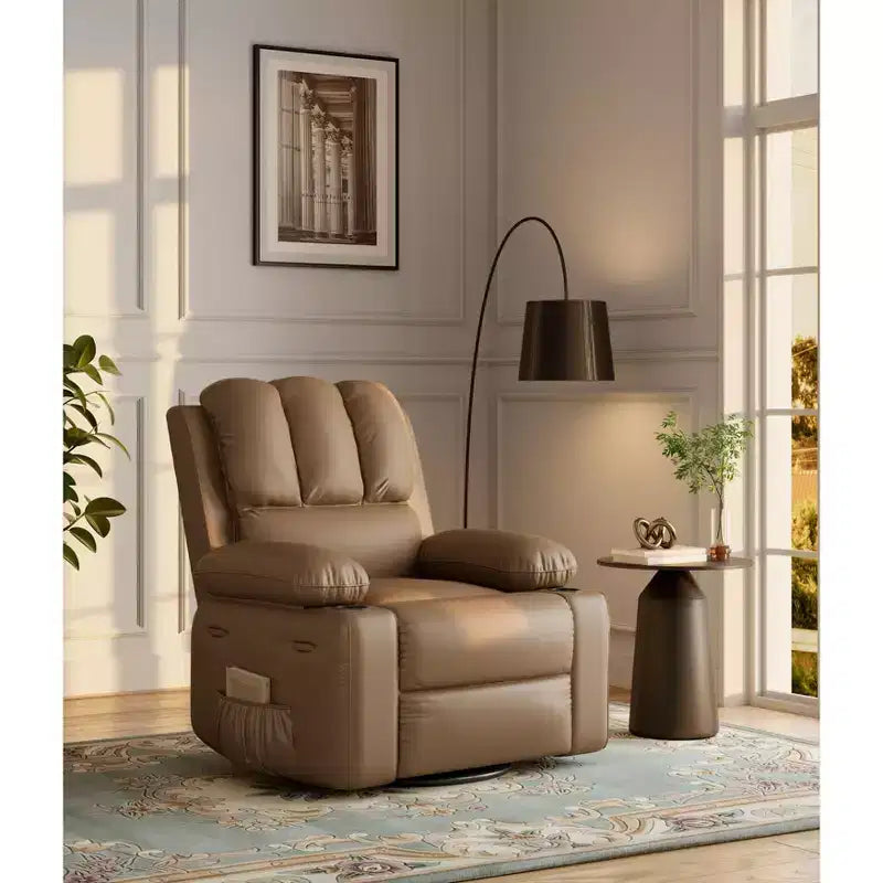 27'' Leather Recliner Chair Oversized, Overstuffed Manual Recliner Chair, with Cup Holder and Side Pockets, for Living Rooms, Max Weight 400 lbs