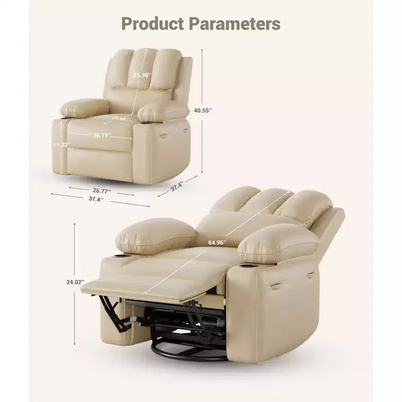 27'' Leather Recliner Chair Oversized, Overstuffed Manual Recliner Chair, with Cup Holder and Side Pockets, for Living Rooms, Max Weight 400 lbs