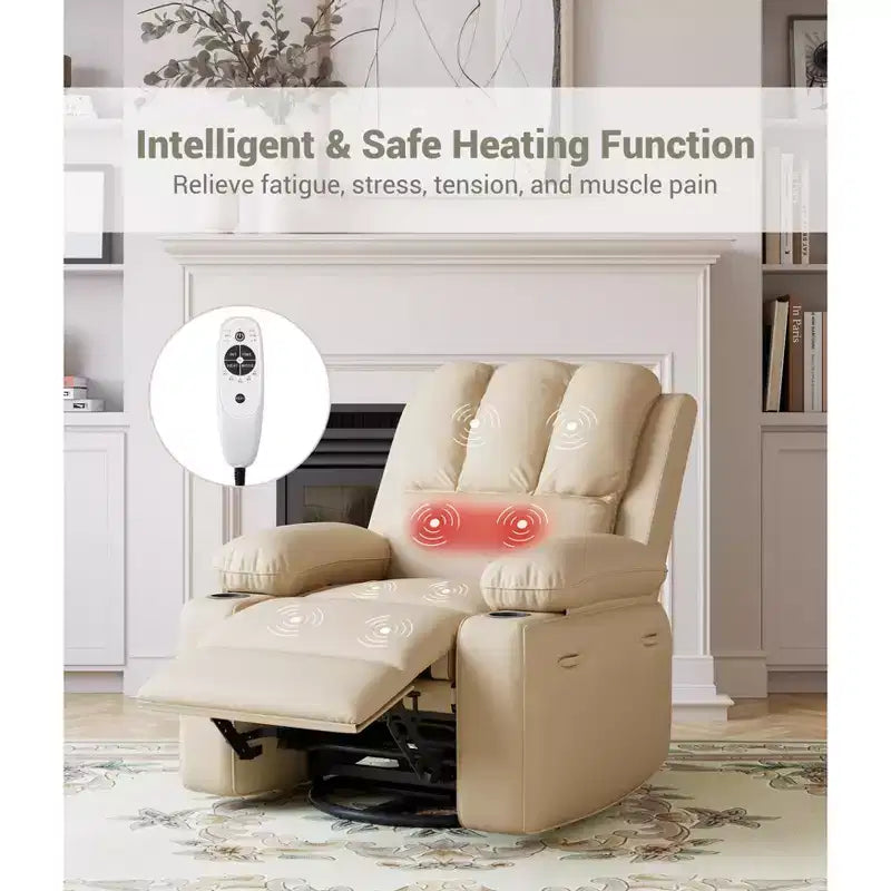 27'' Leather Recliner Chair Oversized, Overstuffed Manual Recliner Chair, with Cup Holder and Side Pockets, for Living Rooms, Max Weight 400 lbs