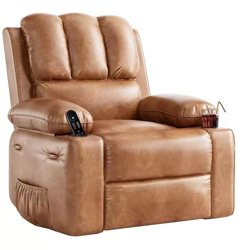 27'' Leather Recliner Chair Oversized, Overstuffed Manual Recliner Chair, with Cup Holder and Side Pockets, for Living Rooms, Max Weight 400 lbs