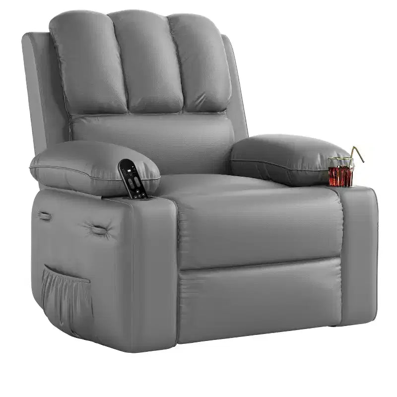 27'' Leather Recliner Chair Oversized, Overstuffed Manual Recliner Chair, with Cup Holder and Side Pockets, for Living Rooms, Max Weight 400 lbs