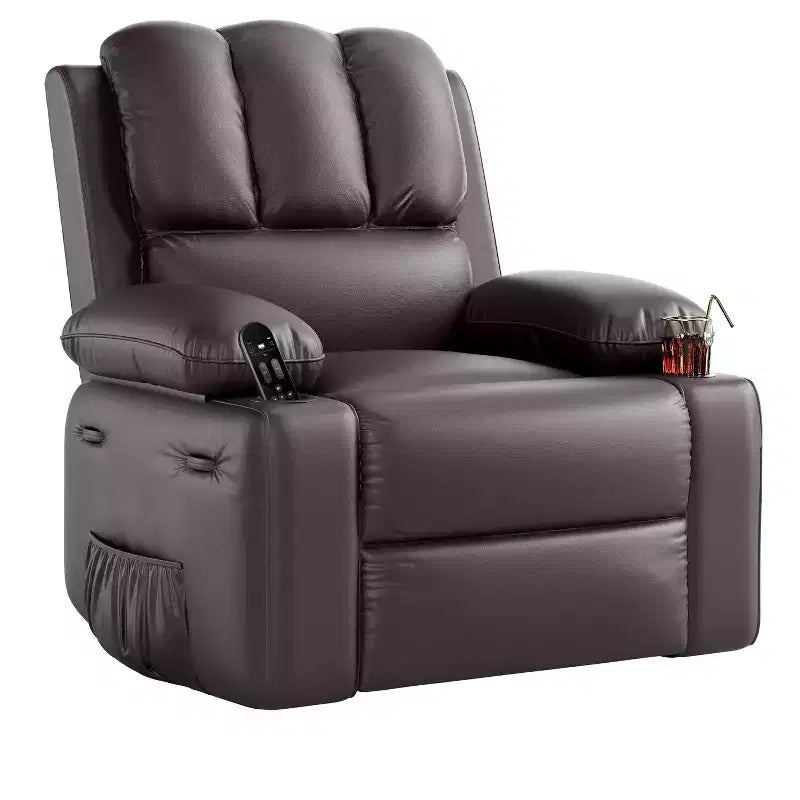 27'' Leather Recliner Chair Oversized, Overstuffed Manual Recliner Chair, with Cup Holder and Side Pockets, for Living Rooms, Max Weight 400 lbs