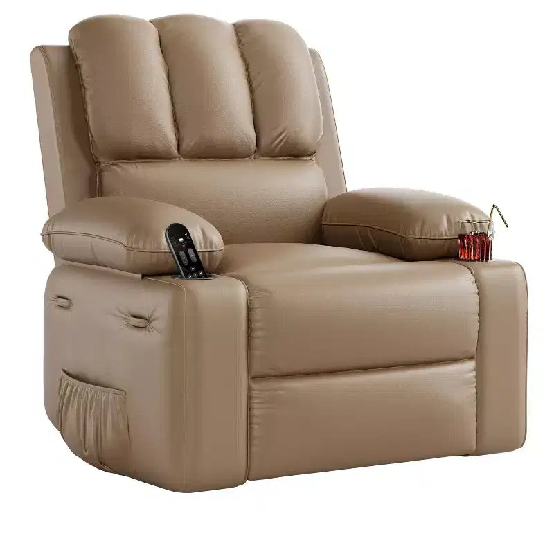 27'' Leather Recliner Chair Oversized, Overstuffed Manual Recliner Chair, with Cup Holder and Side Pockets, for Living Rooms, Max Weight 400 lbs