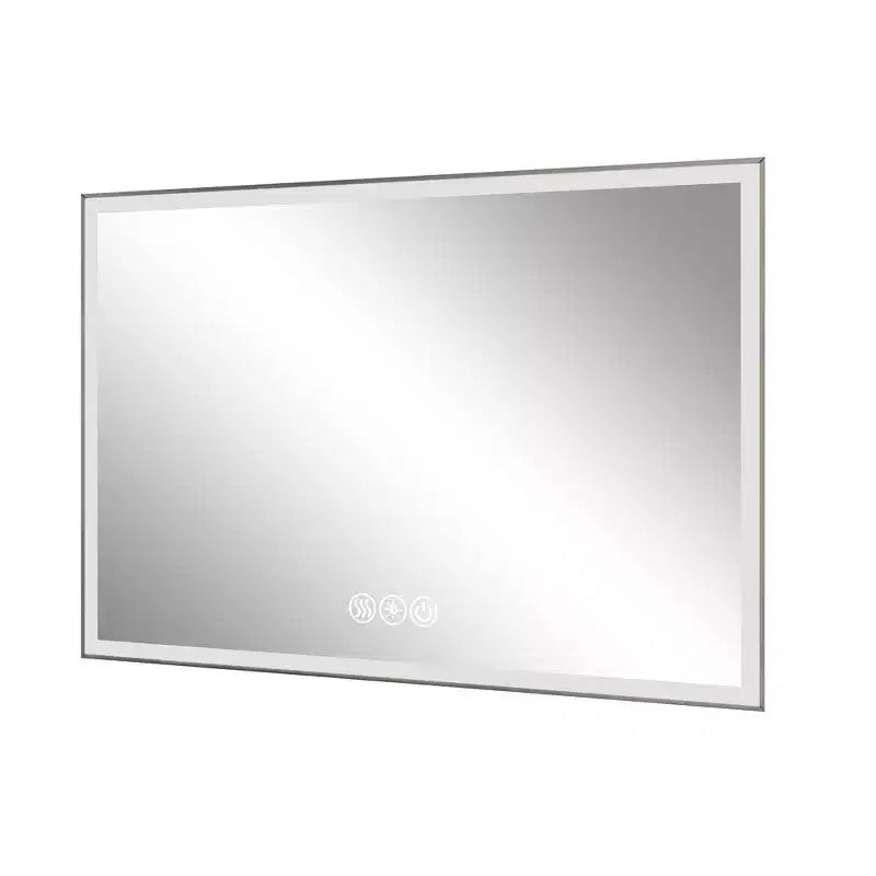 Bathroom Wall-Mounted Mirror with Aluminum Frame and Dimmable Touch Control, Anti-Fogging, 48x32 - Silver