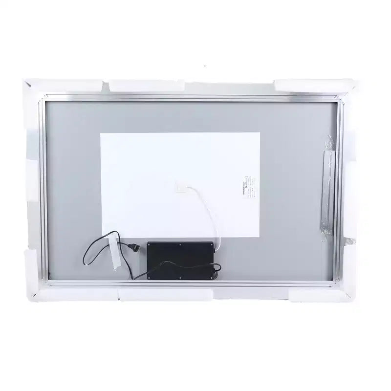 Bathroom Wall-Mounted Mirror with Aluminum Frame and Dimmable Touch Control, Anti-Fogging, 48x32 - Silver