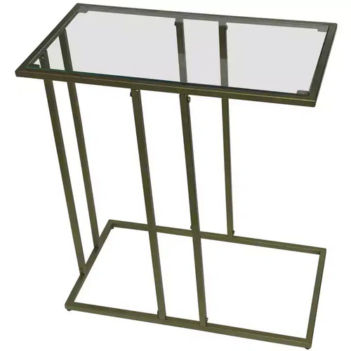HomeRoots 26 Clear and Antiqued Gold Glass and Iron Frame End Table