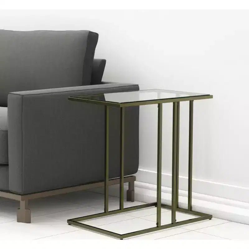 26" Clear and Antiqued Gold Glass and Iron Frame End Table